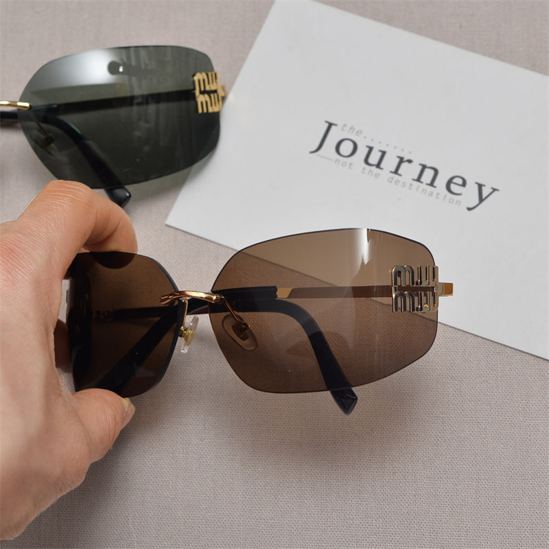 Rimless Gold-Tone Shield Sunglasses