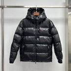 Black Glossy Hooded Puffer Jacket