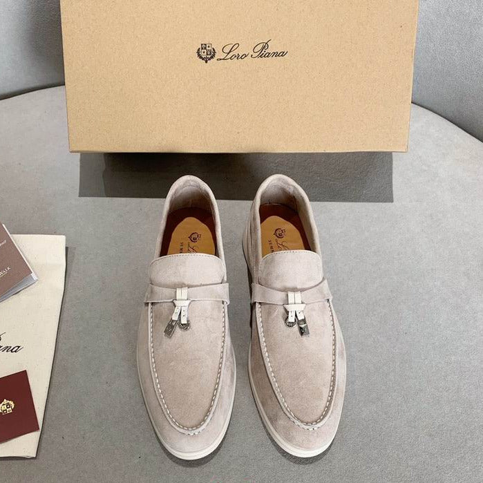 Light Beige Suede Penny Loafers
