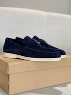Navy Suede Penny Loafers