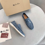 Blue Suede Penny Loafers